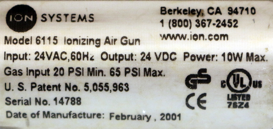 Ion Systems MKS 6115 Ionizing Air Blow-off Gun