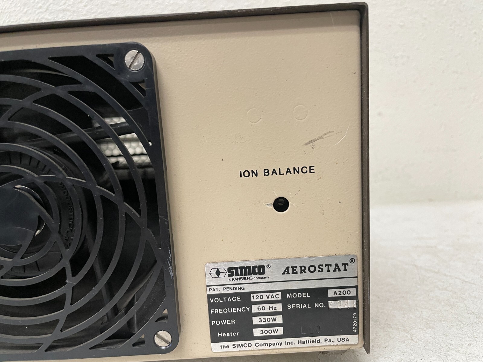 SIMCO A200 ADJUSTABLE AIR IONIZING BLOWER