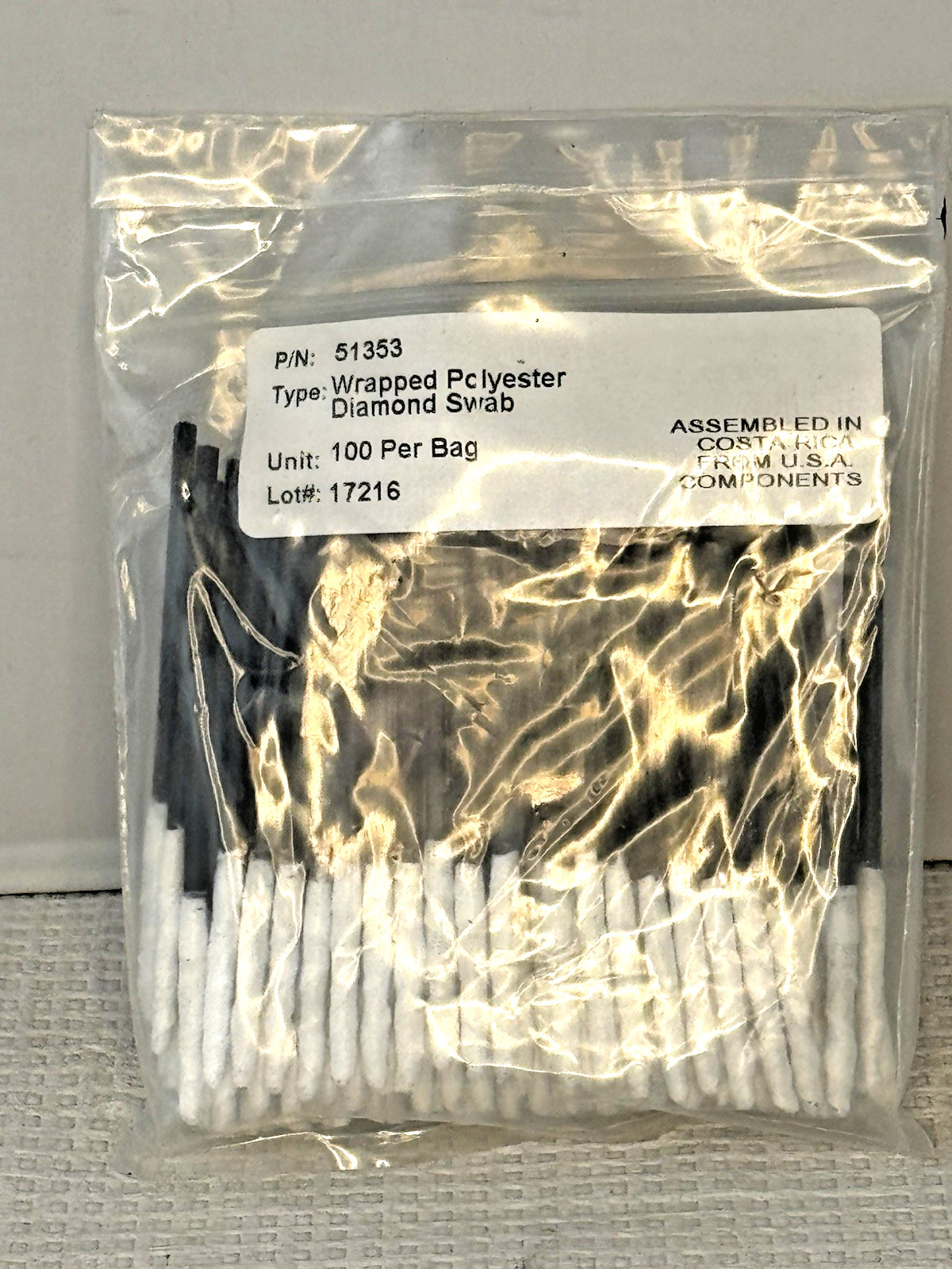 51353 Diamond Wrapped Polyester Swabs Length 2.8″ 100/Pkg