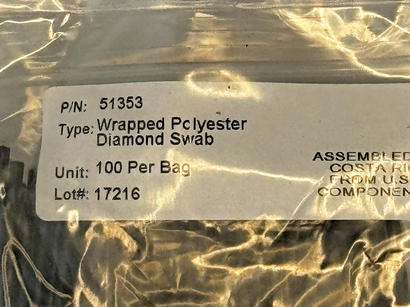 51353 Diamond Wrapped Polyester Swabs Length 2.8″ 100/Pkg