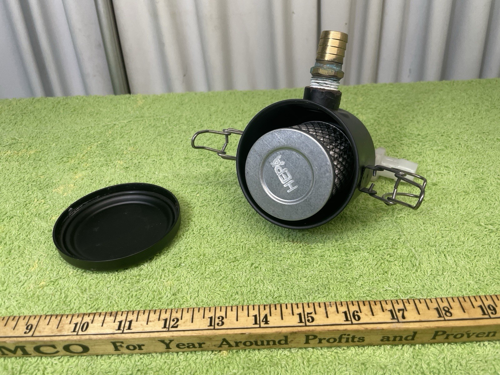Round Canister 4″ x 3″ with 1/2″ Nipples HEPA Air Filter 2 1/2″ width x 2 5/8″