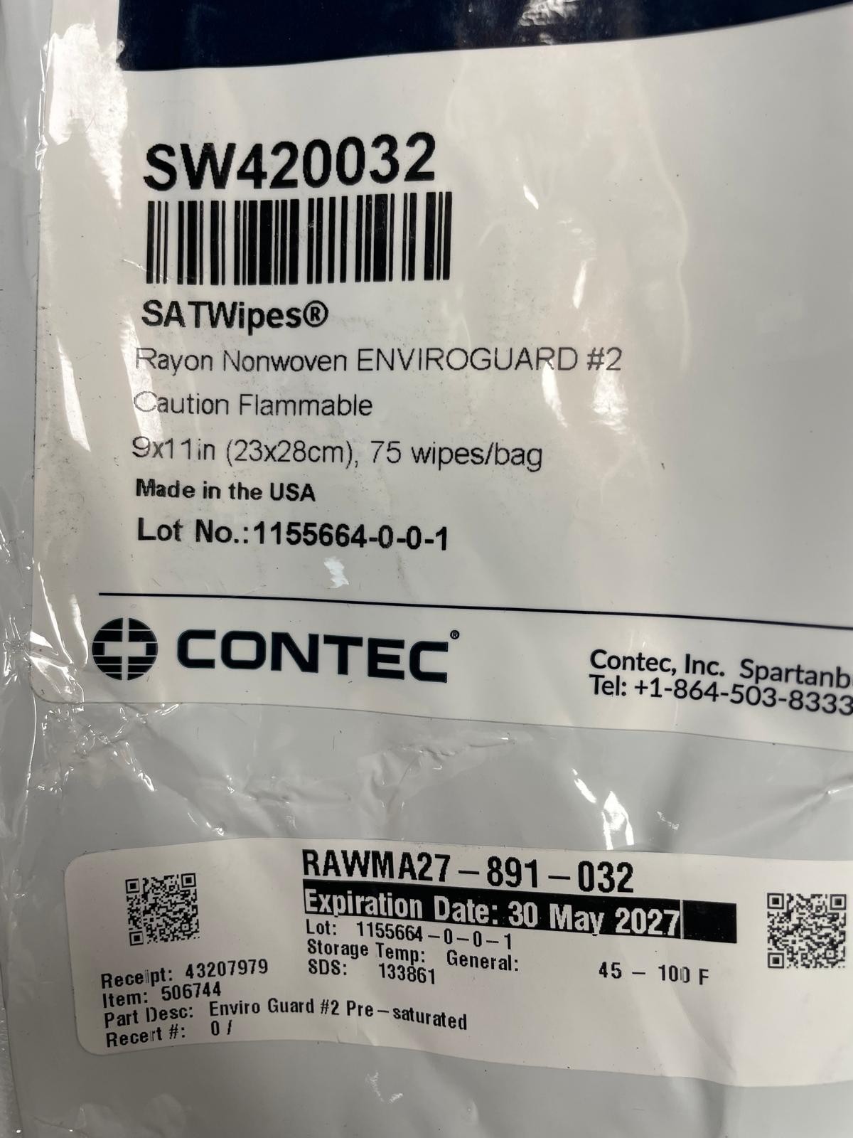 12 packs of 75 wipes 9×11 inch New CONTEC Refill Bag Satwipes Presaturated Wipe