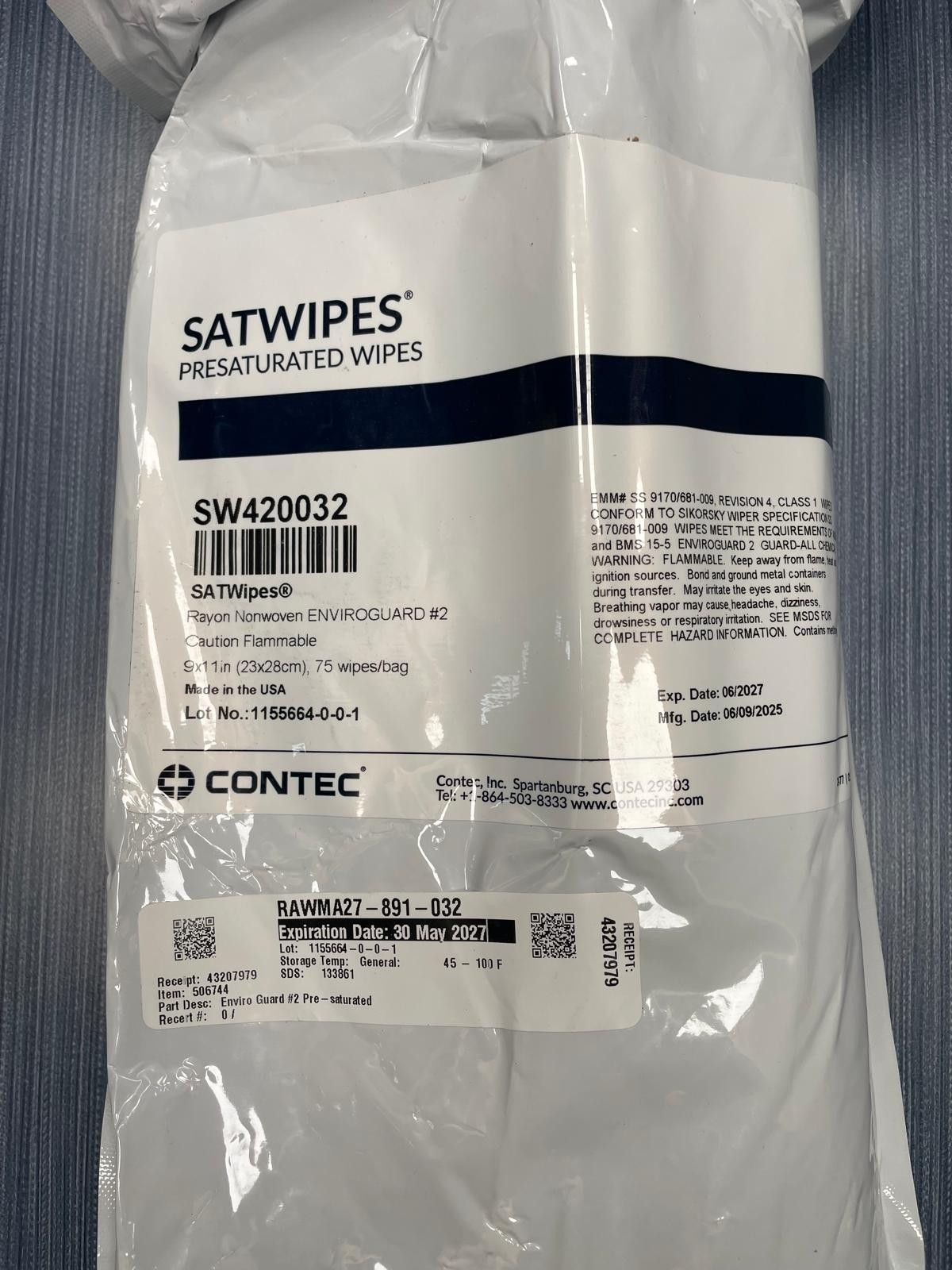 12 packs of 75 wipes 9×11 inch New CONTEC Refill Bag Satwipes Presaturated Wipe
