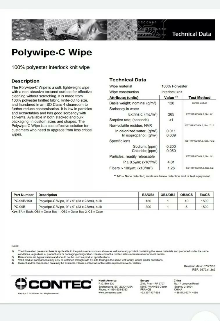 200count Contec PolyWipes textured 9″x 9″