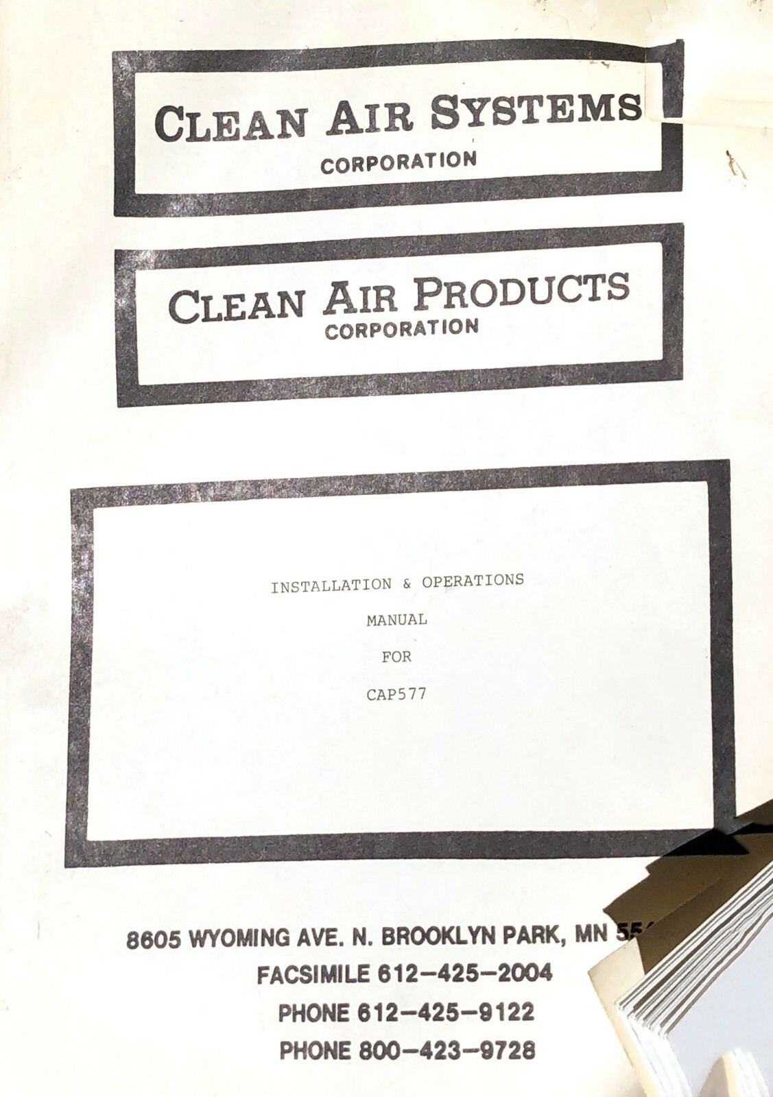 Clean Air Systems Products CAP577
