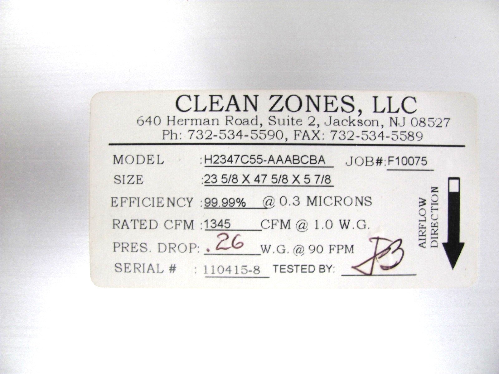 CleanZones – H2347C55-AAABCBA – HEPA FILTER – 23-5/8 x 47/5/8 x 5-7/8 – (1-WEEK)