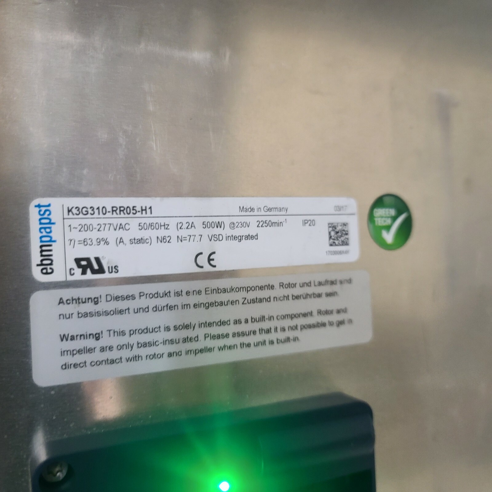 EBMPAPST K3G310-RR05-H1 M+W FFU-S-EC Cleanroom Filter & Exyte INX/PCF Filter