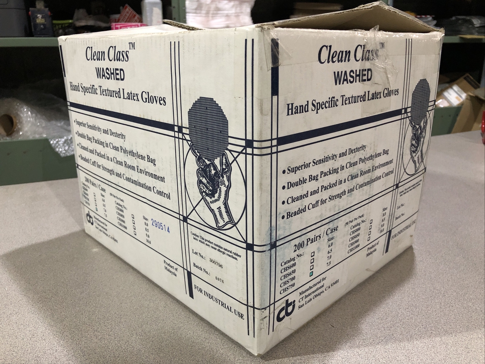 (CASE OF 160) Clean Class Textured Latex Gloves 12″ P/F H/S Class 10 Size: 7.5