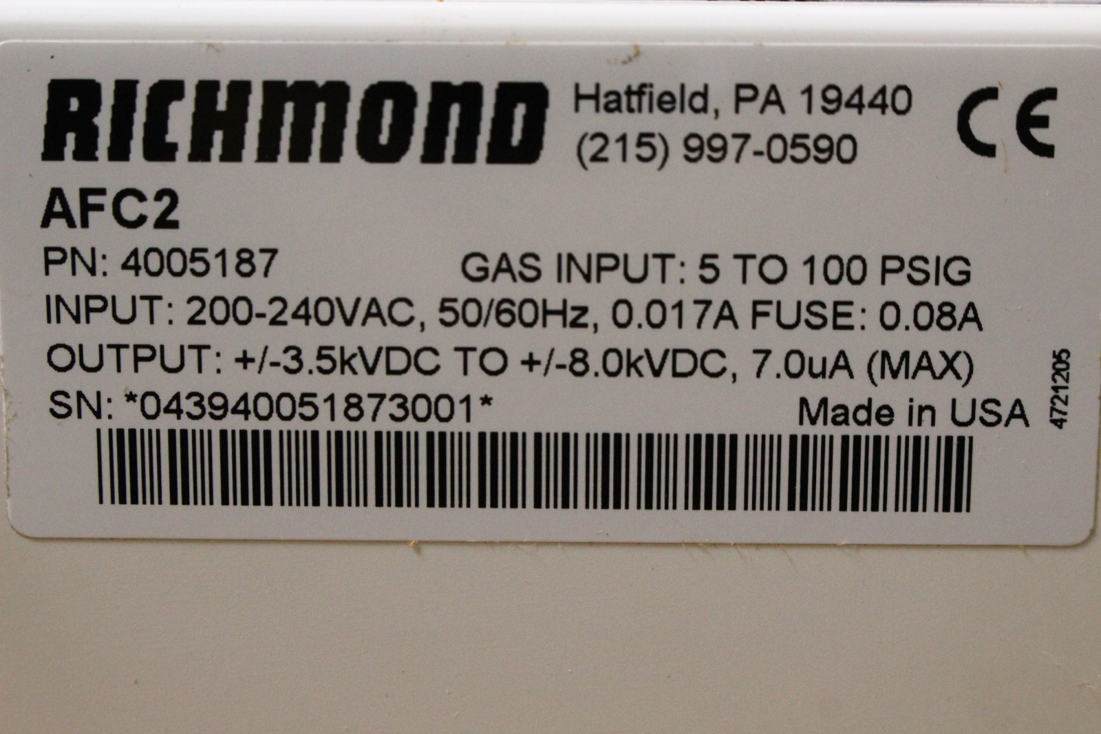 Richmond Simco AFC2 AirFlow Controller Static Eliminator Power Supply ( 7327)