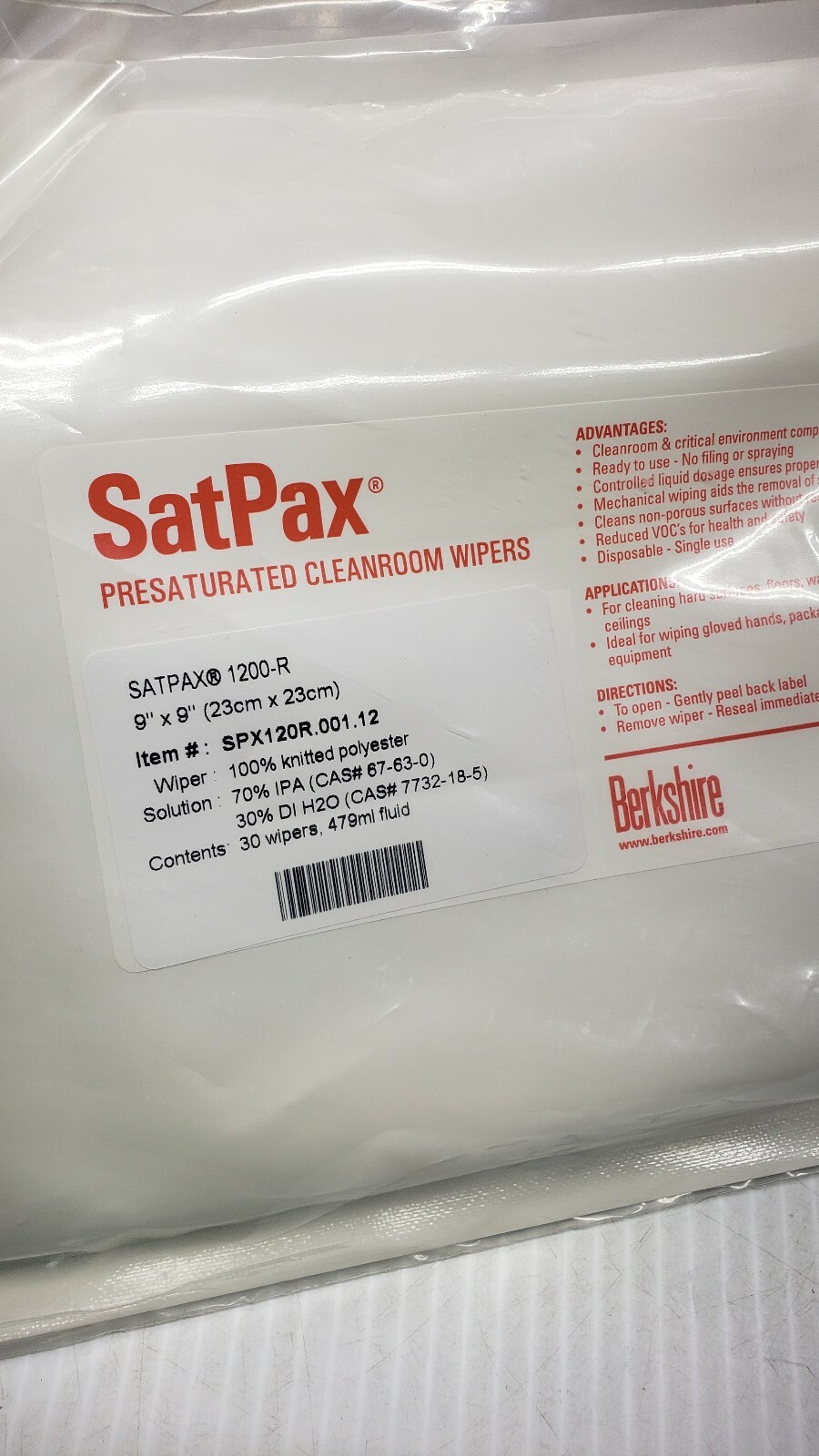 SatPax Presaturated Cleanroom Wipers 9X9 SPX12R.001.12.
