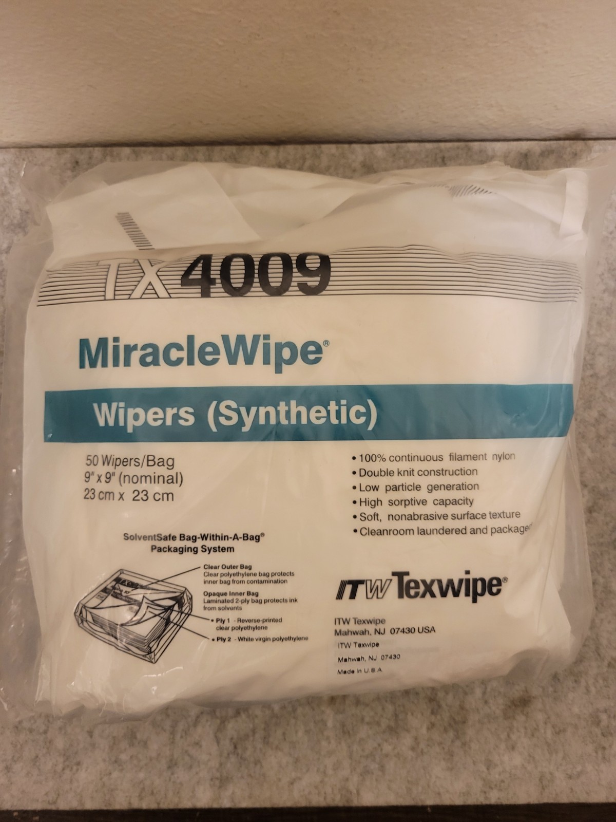 NEW Texwipe TX4009 MericleWipe Wipers Synthetic 9″X9″ – 3 Pks. (150 Total)