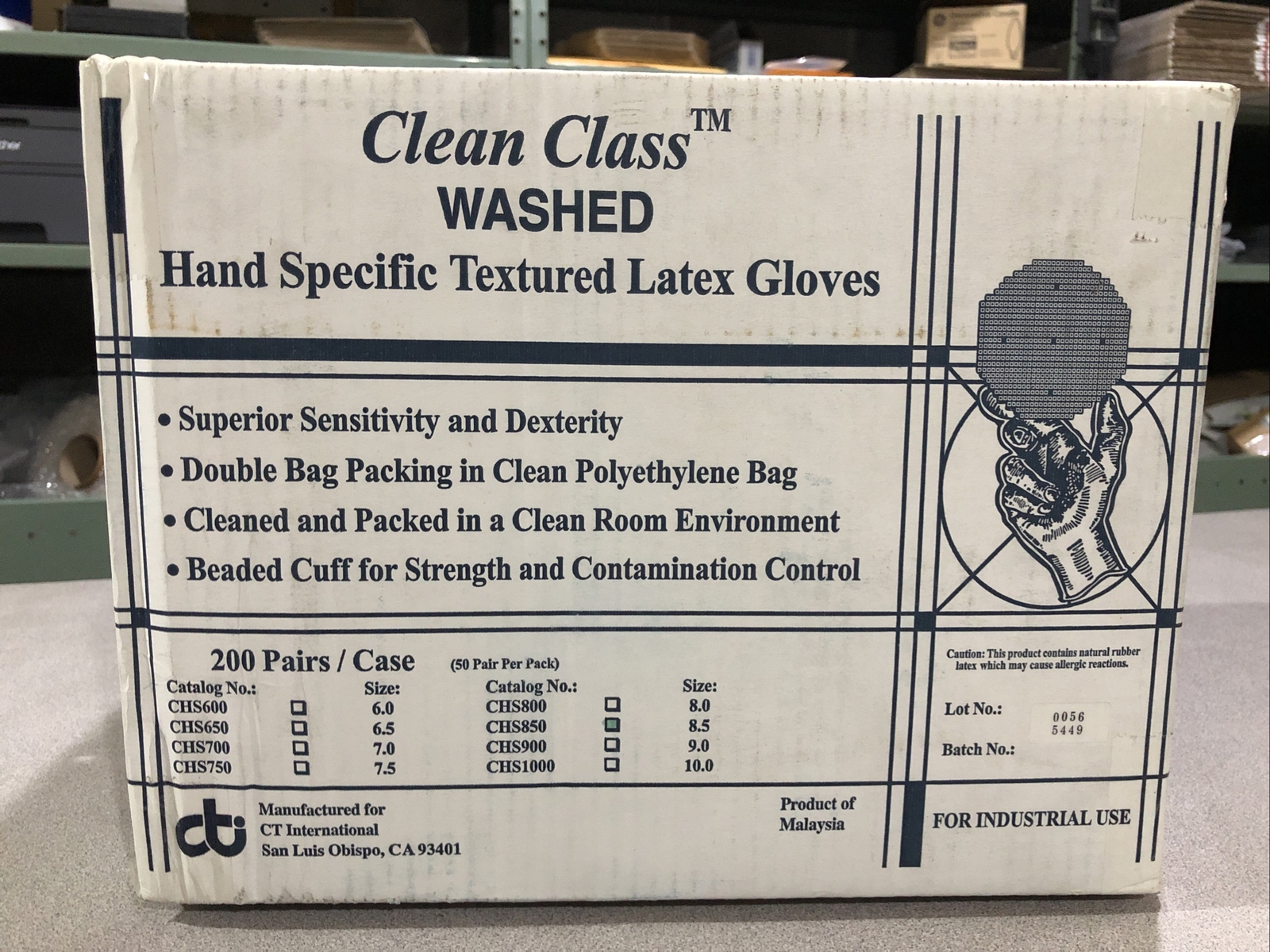 (CASE OF 200) Clean Class Textured Latex Gloves 12″ P/F H/S Class 10 Size: 8.5