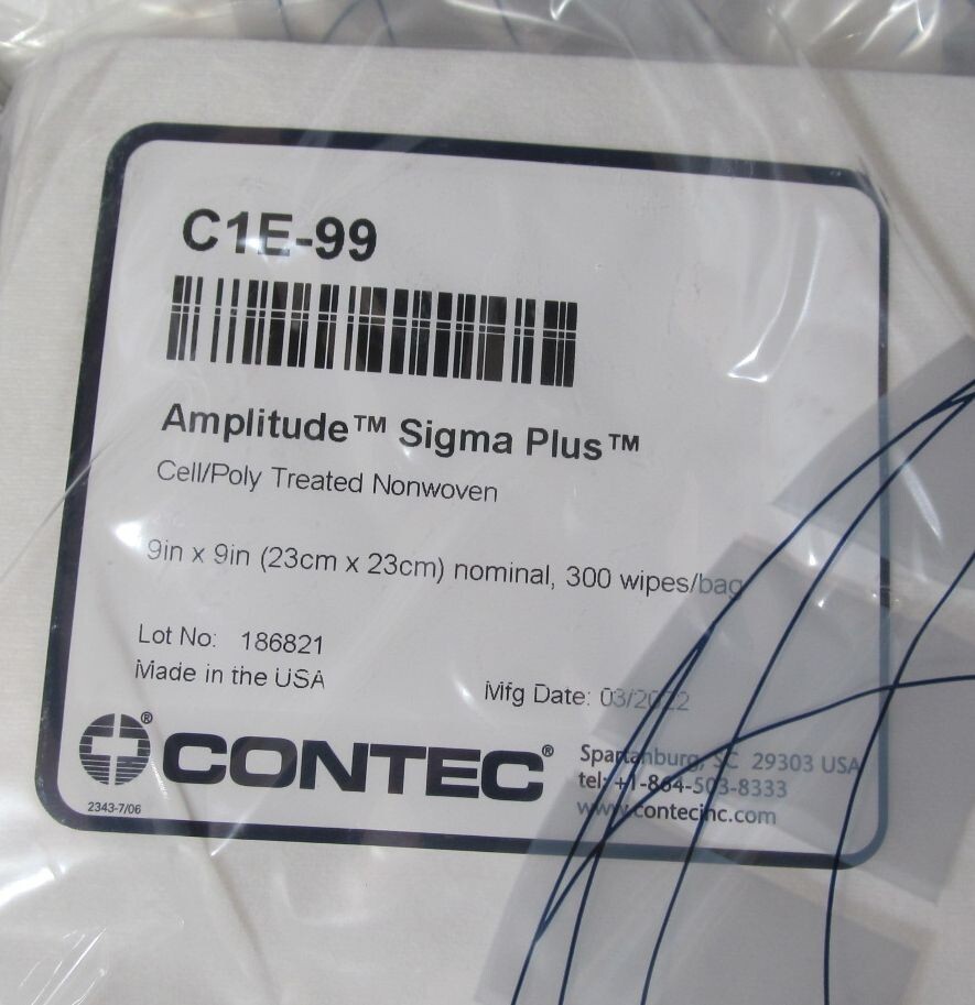 CASE OF 3600 CONTEC C1E-99 AMPLITUDE SIGMA PLUS CELL/POLY CLEANROOM WIPES 9 x 9″