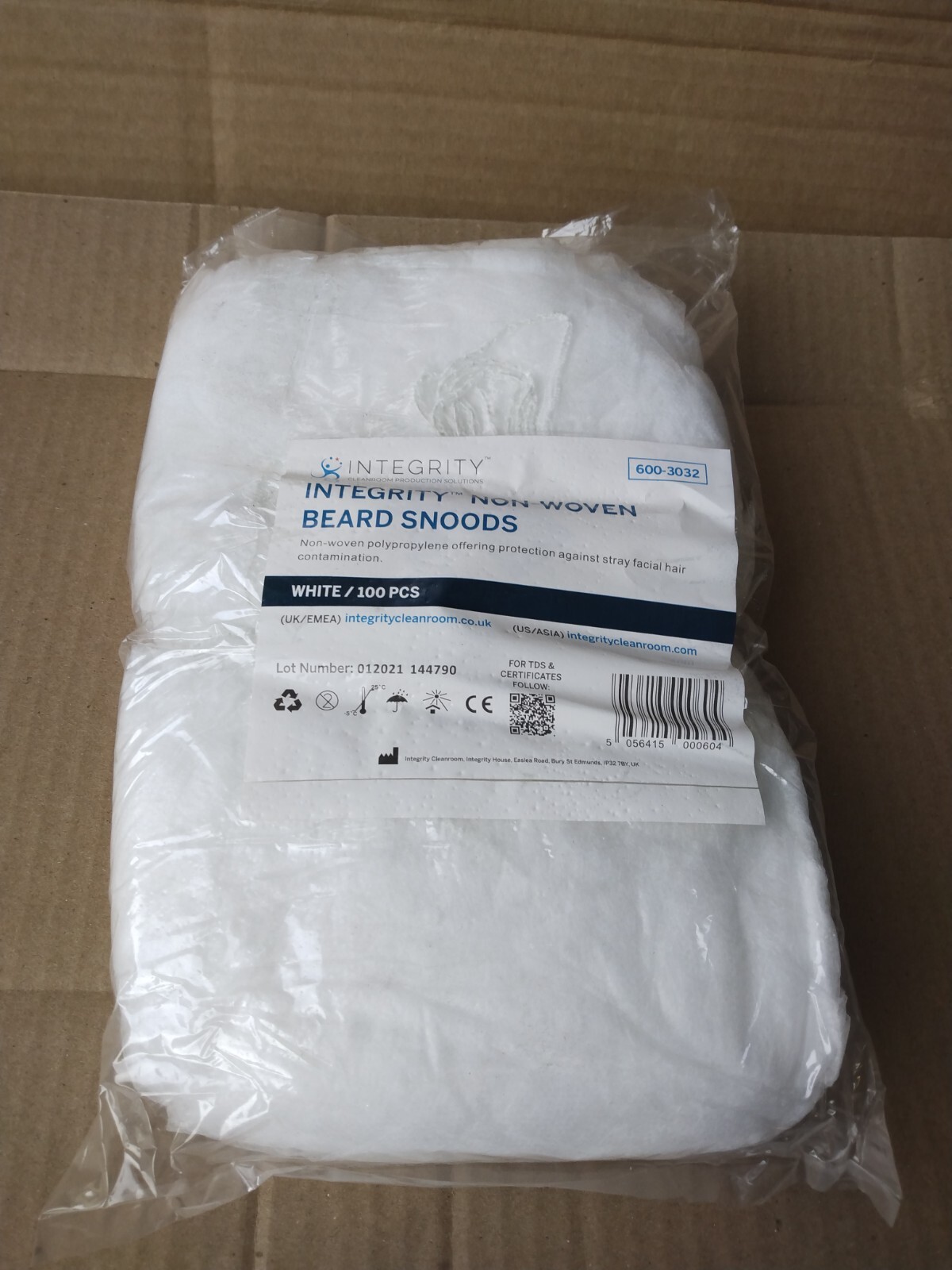 Integrity brand beard covers, non woven white beard snoods, 1000 per case.