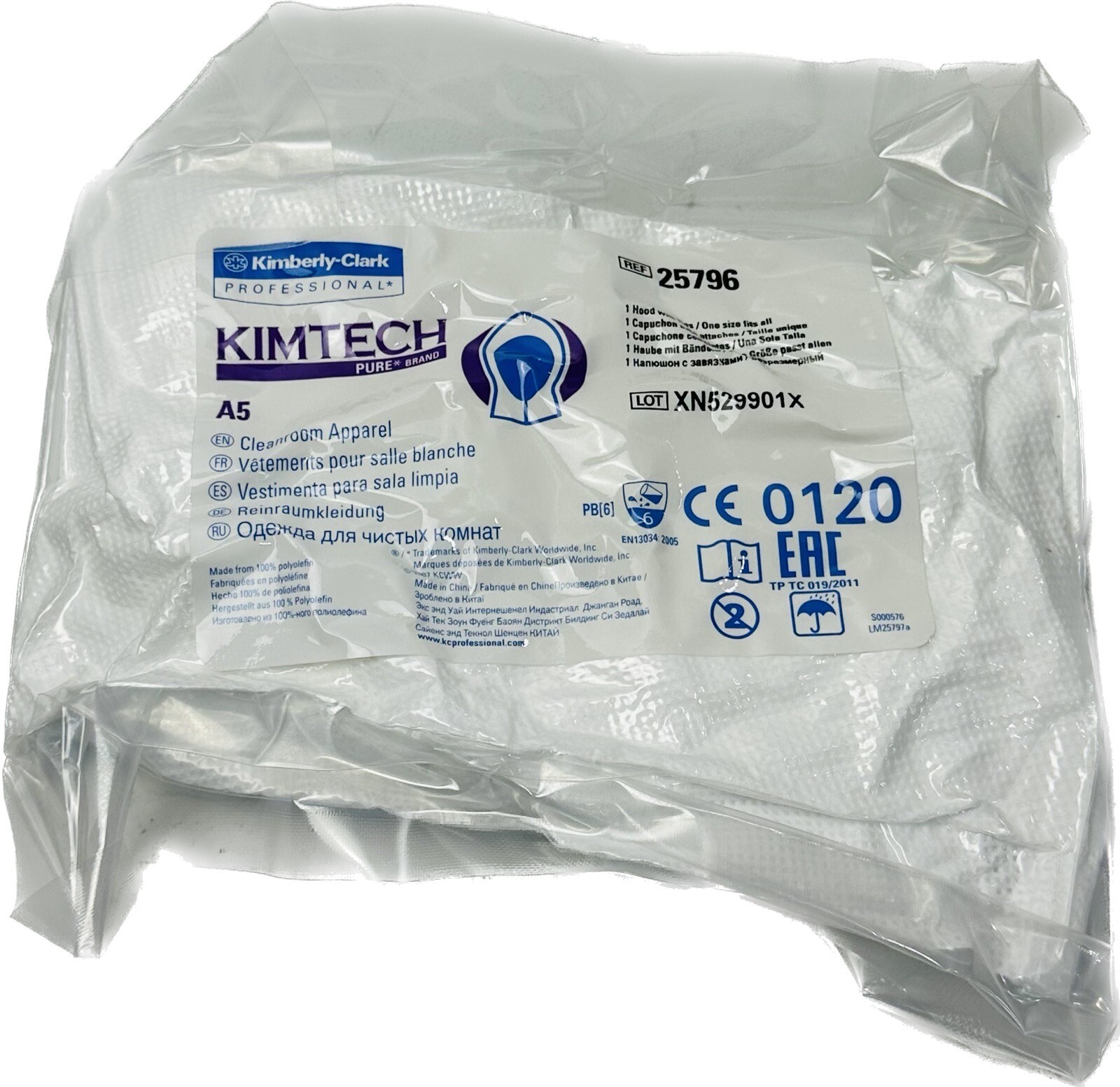 5 Pcs Kimtech 25796 Cleanroom SMS Disposable A5 Hood W/Ties One Size