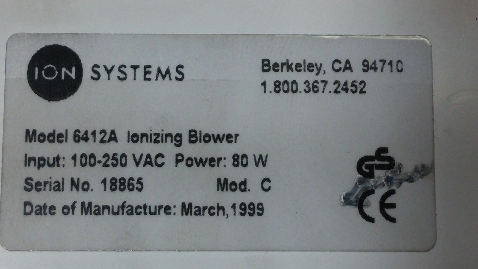 Ion Systems 6412A Ionizing Blower Fan