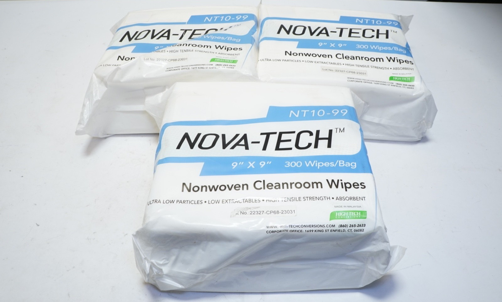 New Lot of 900 Nova-Tech NT10-99 Nonwoven Cleanroom Wipes 9″ x 9″ Ships FREE