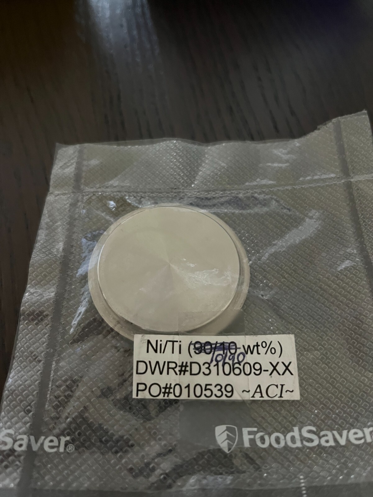 Sputtering Target, Ni10Ti90 wt%, 2″ x .250″