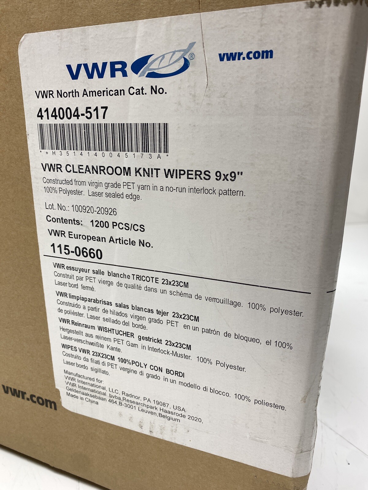 VWR Cleanroom Knit Wipers 9″x9″ 1200 pcs 414004-517 Wipes