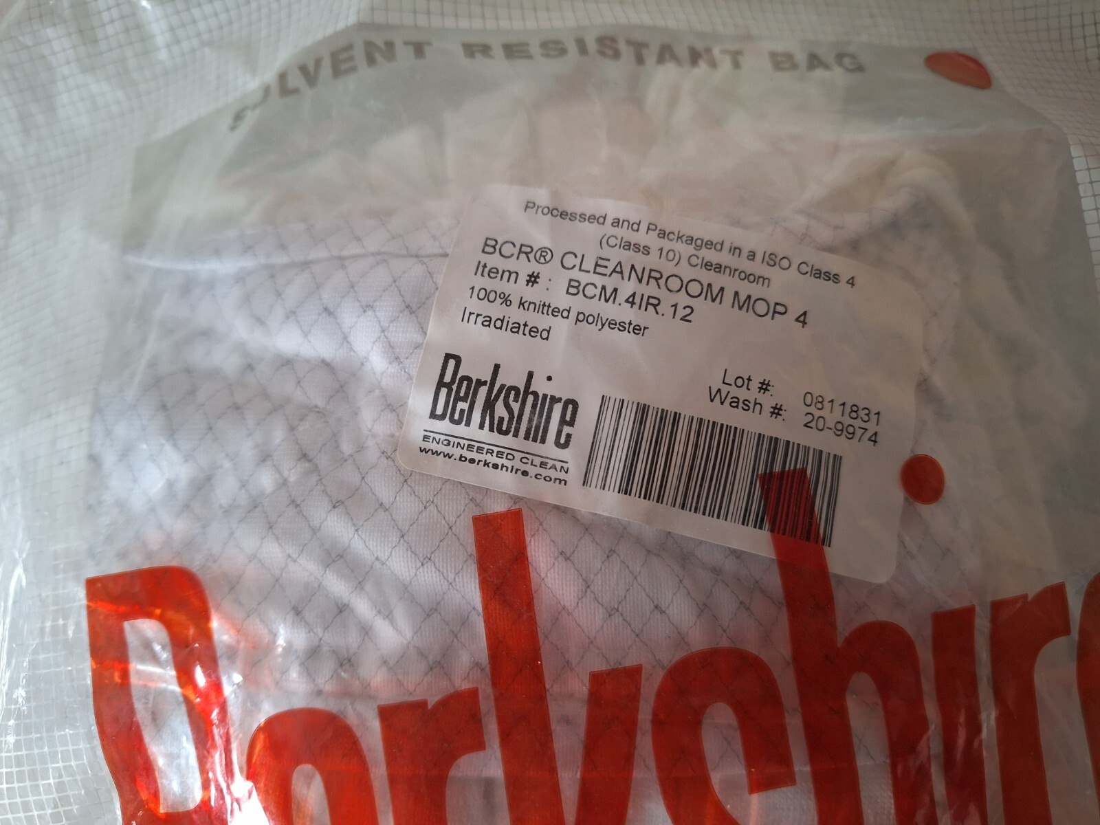 Berkshire BCR Cleanroom Mop 4 BCM.41R.12 Irradiated 100% Knitted Polyester New