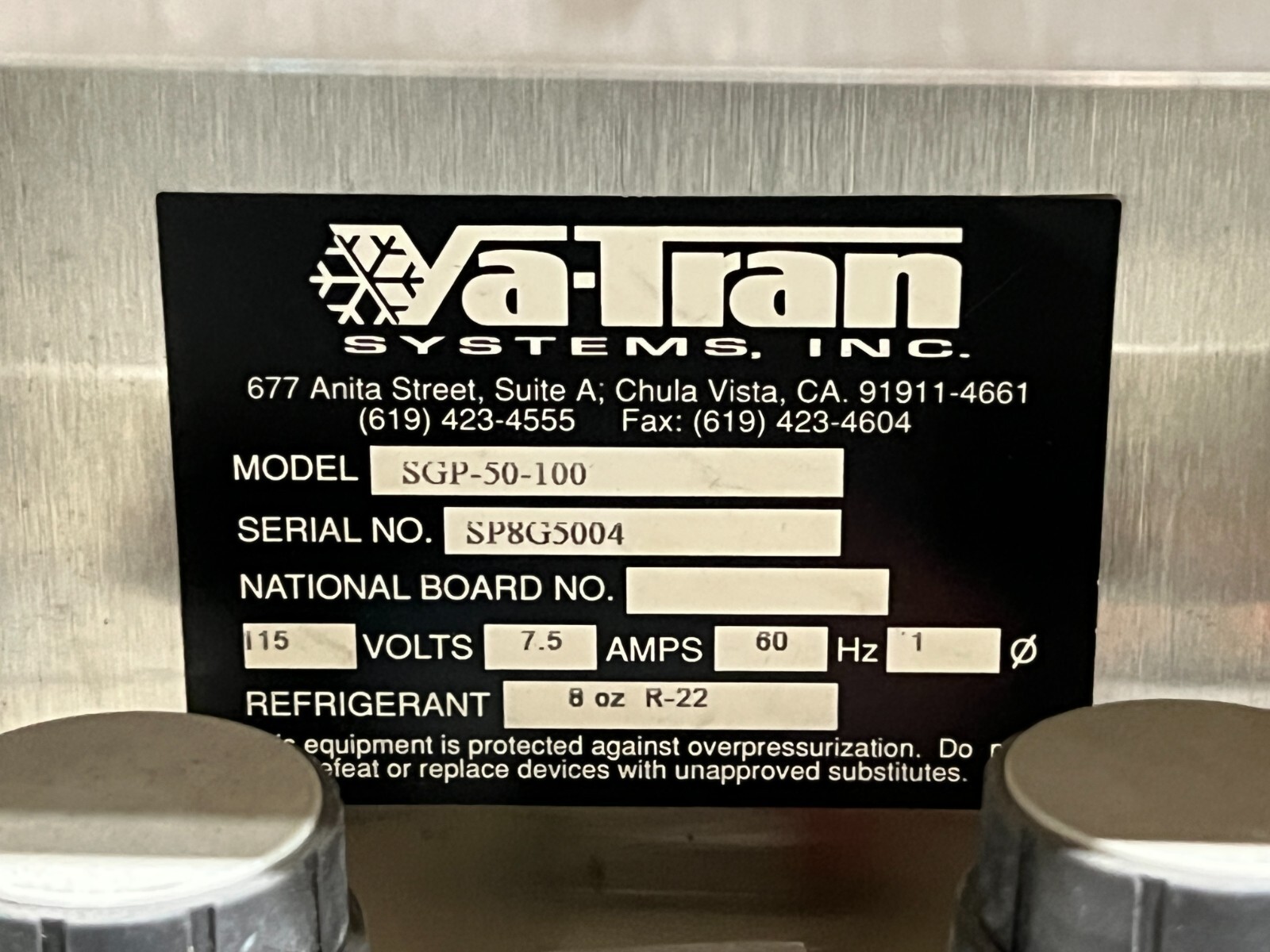 Va-Tran Systems, Inc. Model SGP-50-100 CO2 Purifier for Carbon Dioxide Cleaning