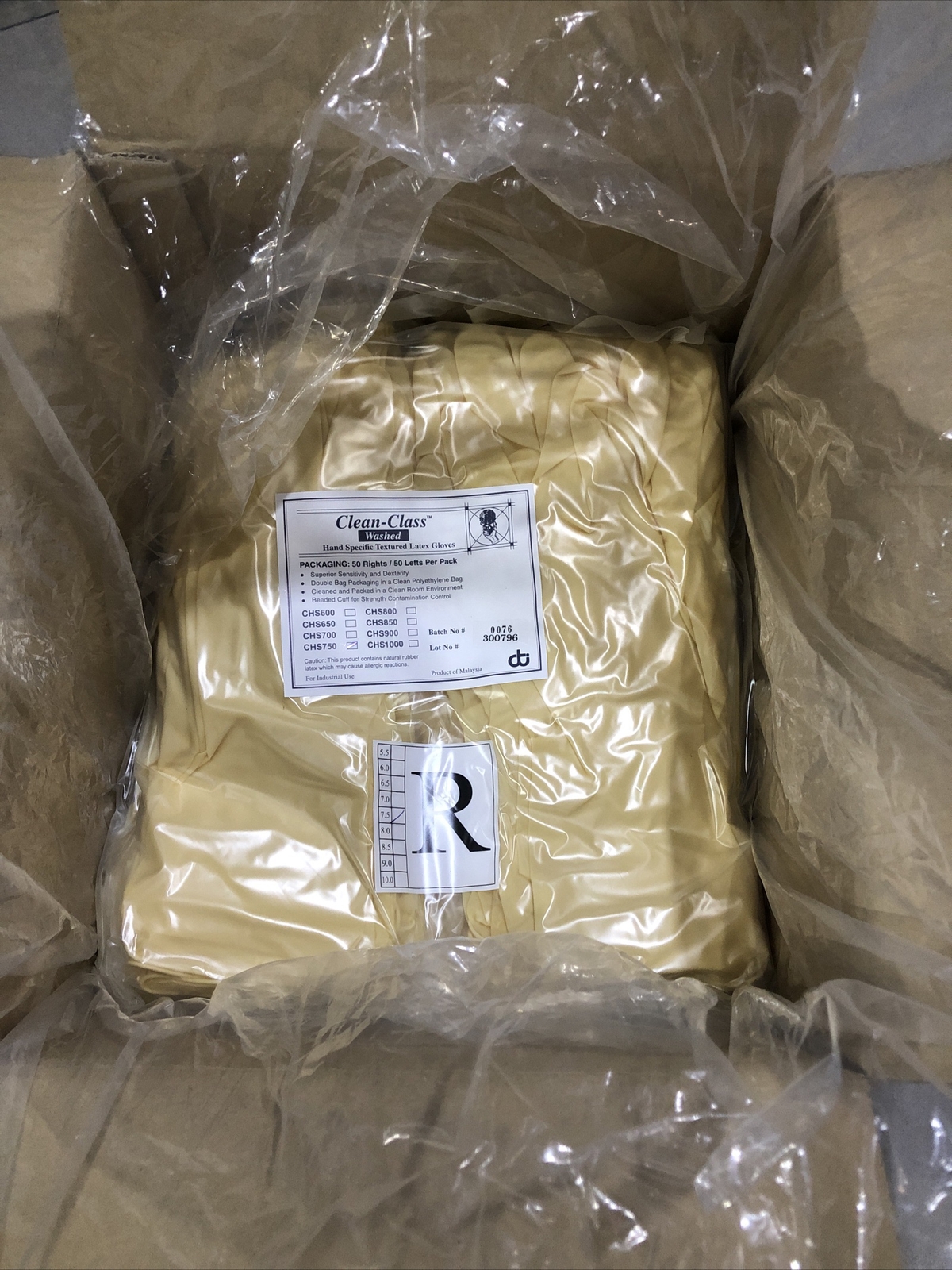 (CASE OF 160) Clean Class Textured Latex Gloves 12″ P/F H/S Class 10 Size: 7.5