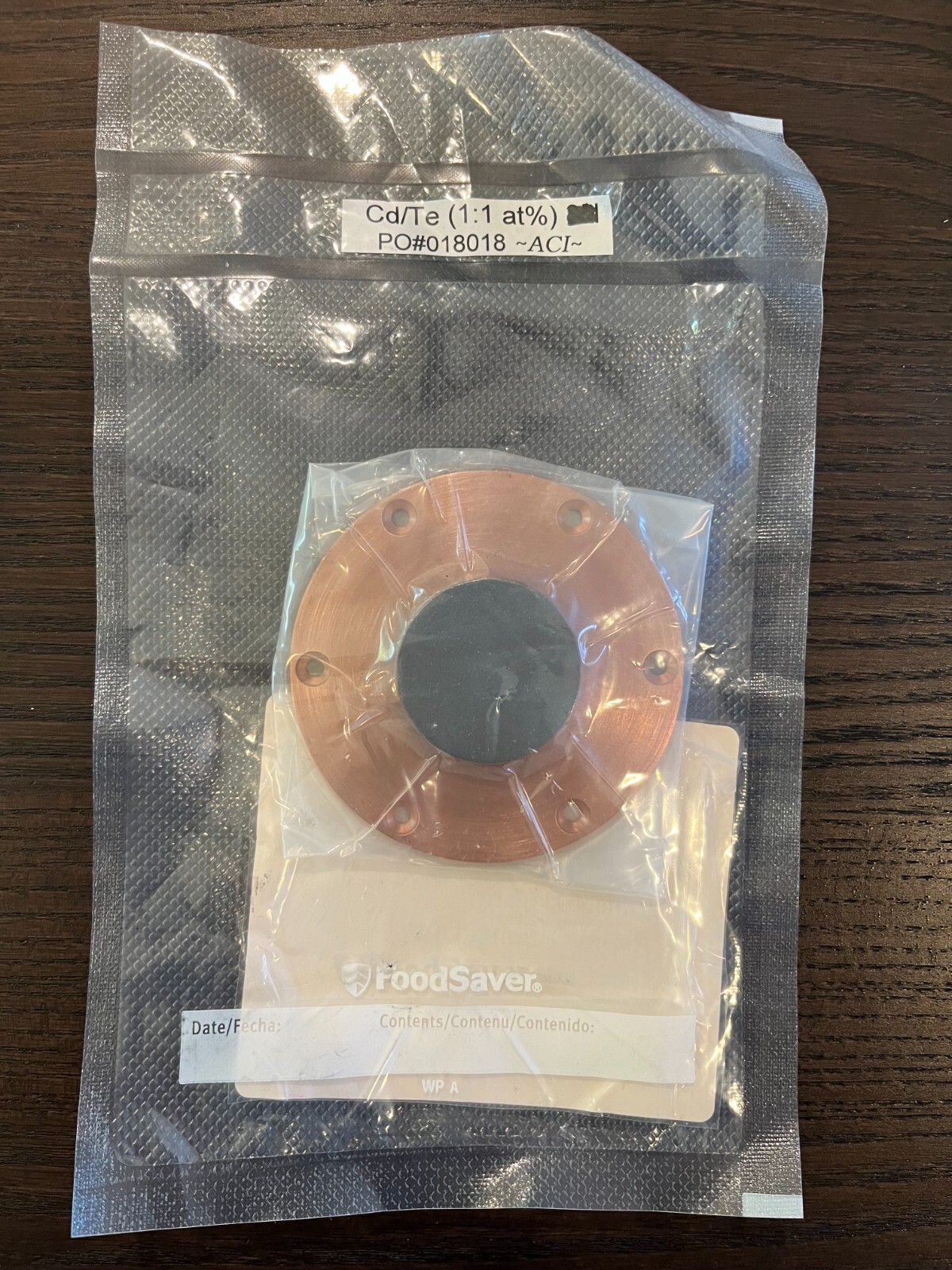 Sputtering Target, CdTe 1:1: at% 1.5″x0.25″ bonded to Copper backing plate