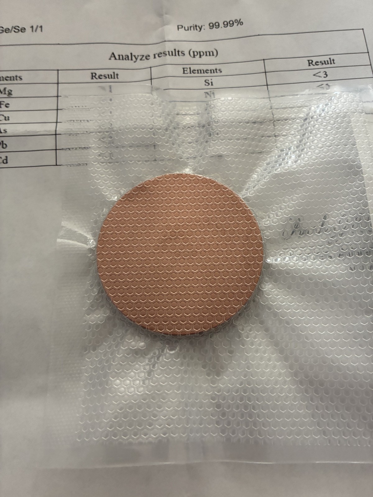 Sputtering Target, Ge1 Se1 At% 2″ x 0.125″ bonded to Cu backing plate