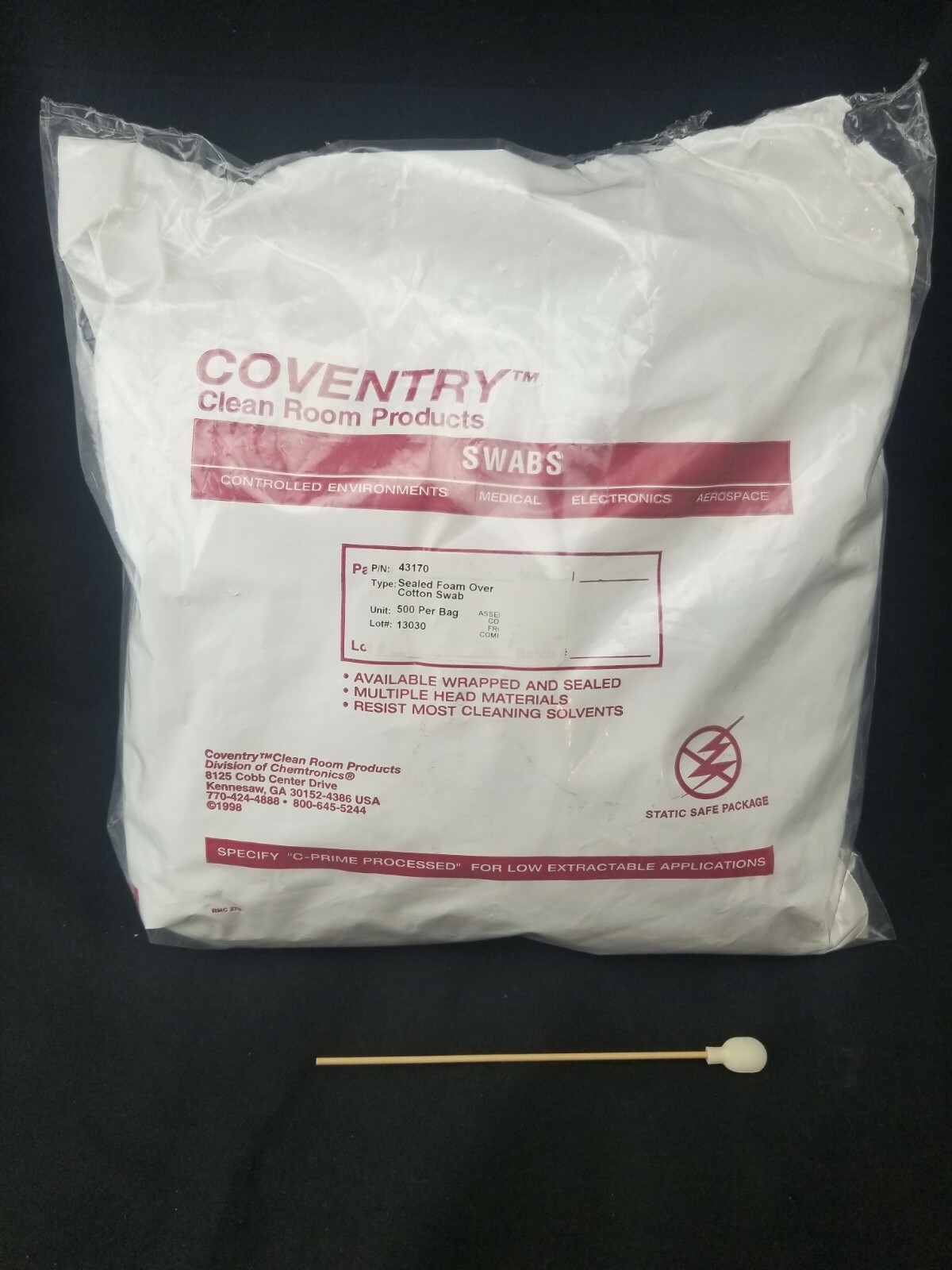Coventry 43170 Swab Cleanroom Polyurethane/Foam Sealed bag of 500