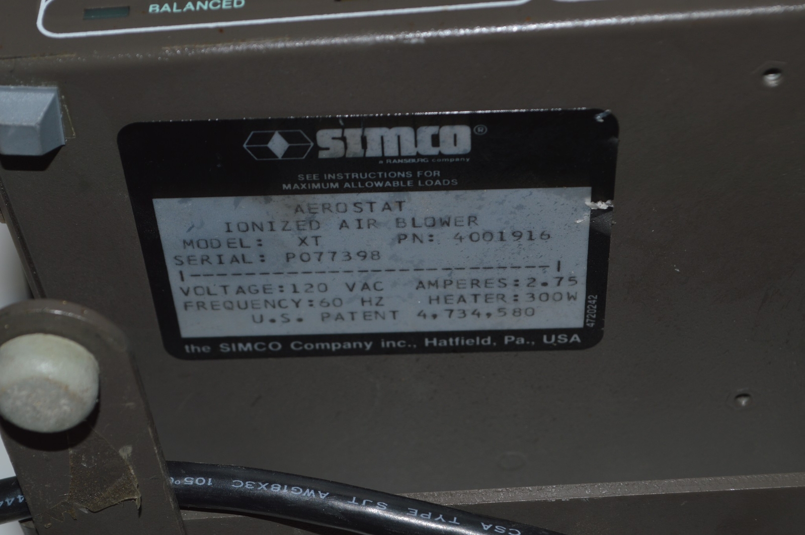 SIMCO AEROSTAT XT IONIZED HEATED Variable Speed Air Blower (AVV28)