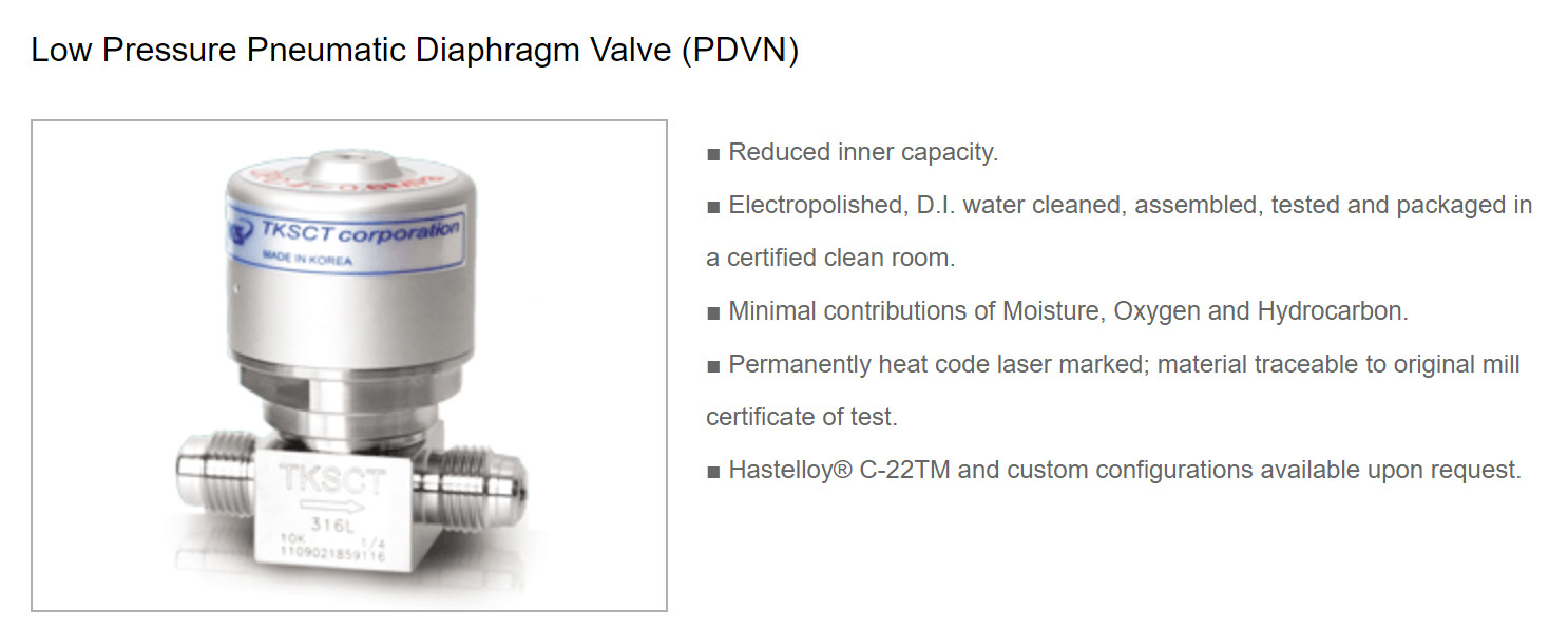TKF Diaphragm Valve,1/4″ MVCR (Similar 6LVV-DPVR4-PC) 0.3Cv, 4.5mm Orifice