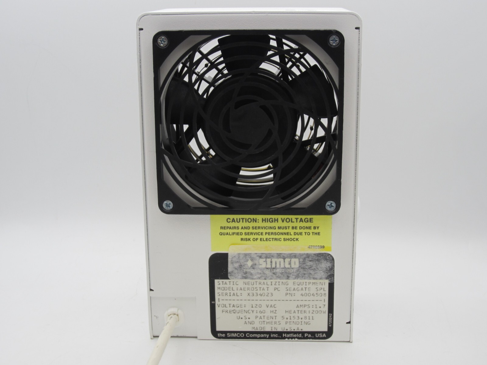 SIMCO Aerostat PC Ionizing Air Blower Ionizer Model 4004508 w/o Stand