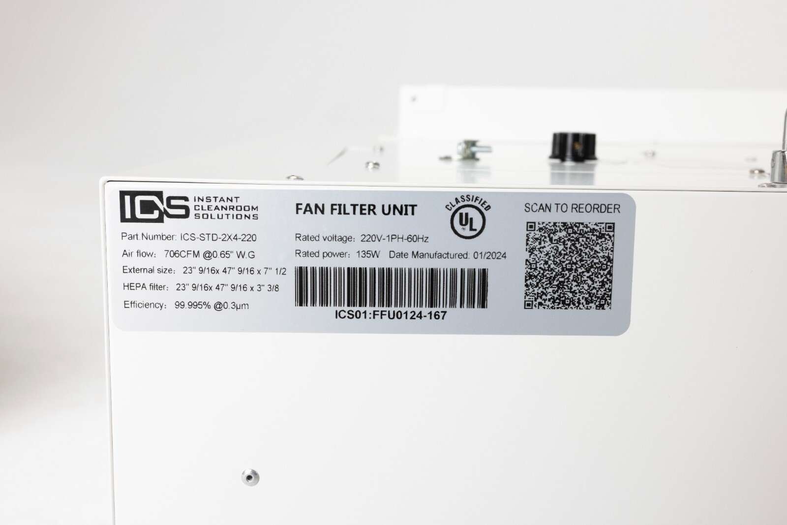 Cleanroom 2’x4′ 220V Aluminum Powder Coated HEPA Fan Filter Unit w/Quiet Fan