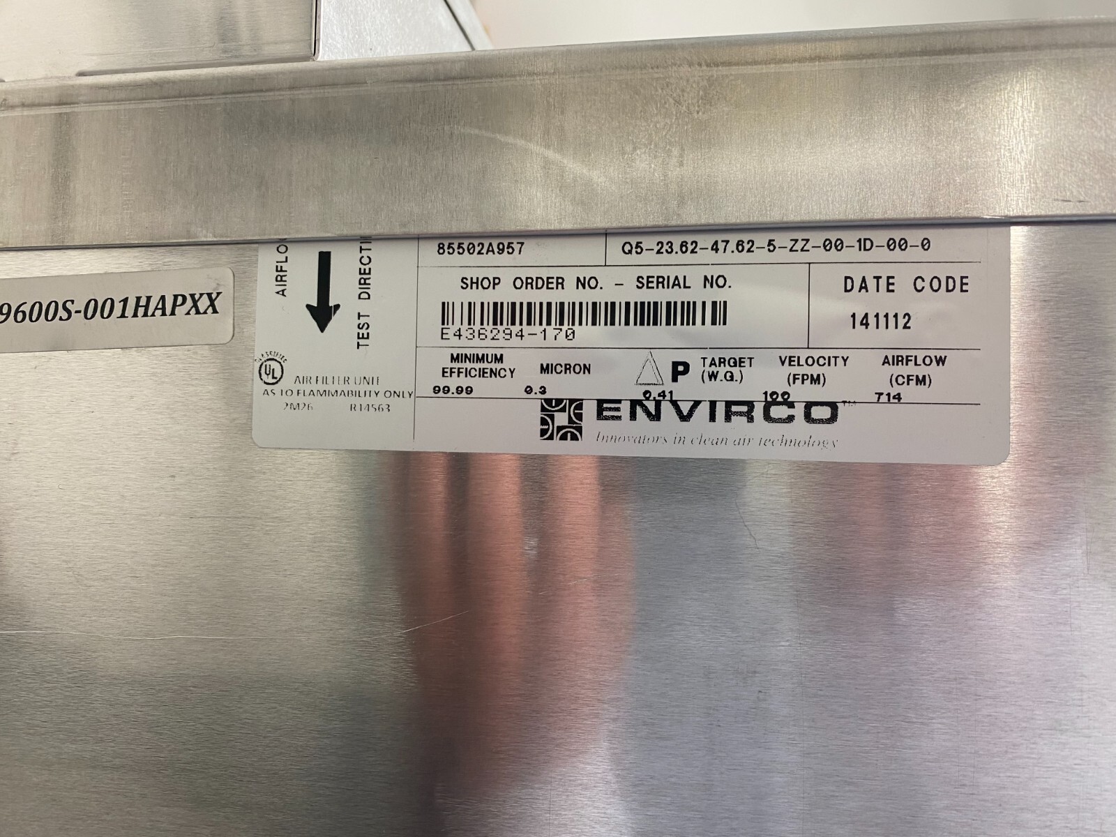 Envirco MAC 10 LEDC 2×4 Hepa Filter Fan Unit Model 85502A957