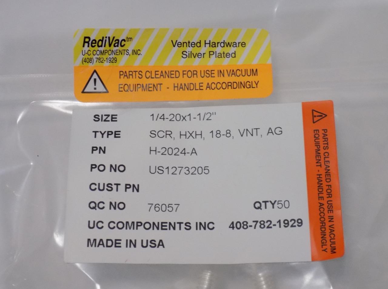 UC Components H-2024-A Silver Plated Clean Room Bolts 1/4-20X1 1/2″ 50-Pack