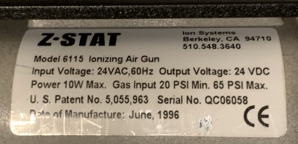 Ion Systems Model 6115, Z-Stat AirForce Ionizer IsoStat Technology