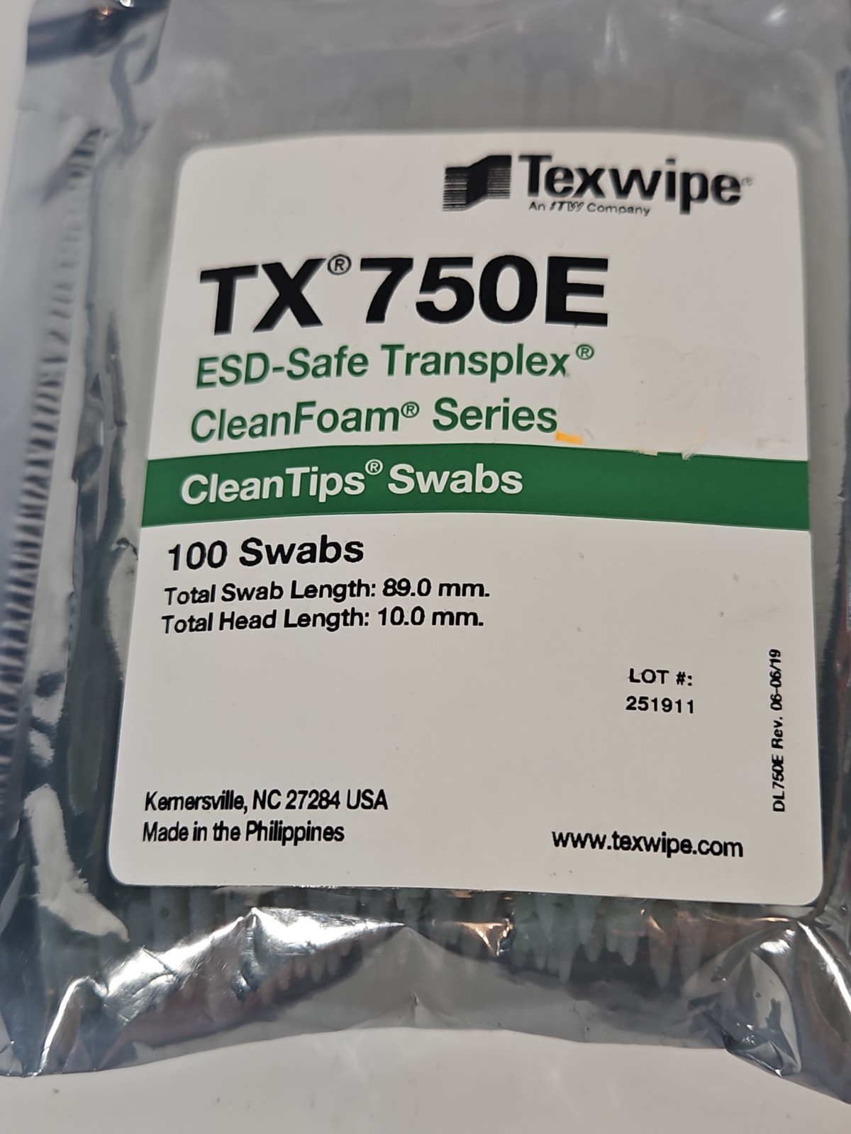2x TX750E ESD Safe Mini Compressed Cleanroom 200 Swabs Total Texwipe