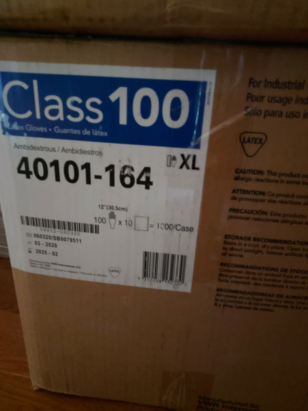VWR CERTICLEAN CLASS 100 LATEX AMBIDEXTROUS GLOVES 12″, XL 40101-164, BOX/1000