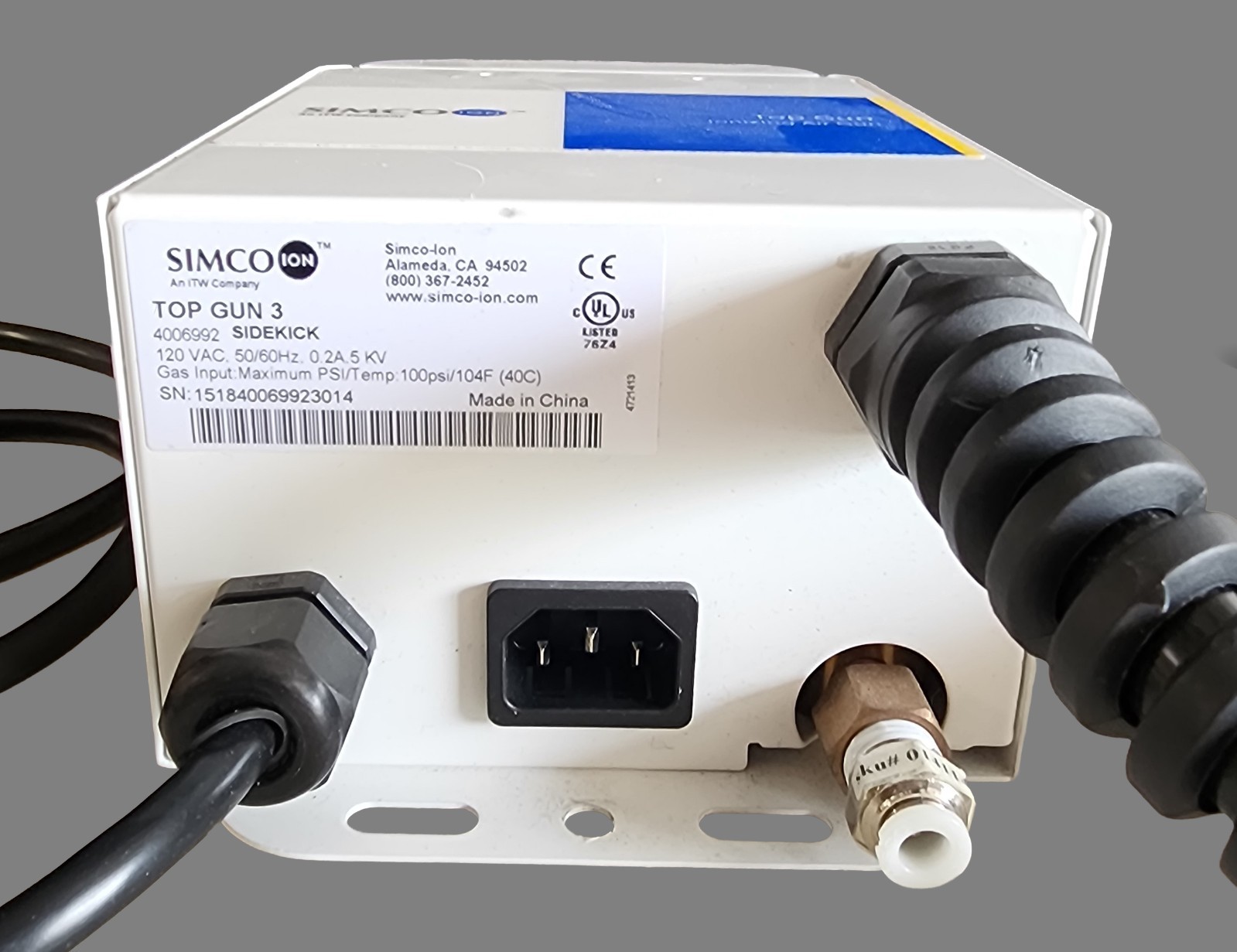 Simco-Ion Top Gun 3 Ionizing Air Gun Sidekick ESD Static Eliminator 4006992 +WAR