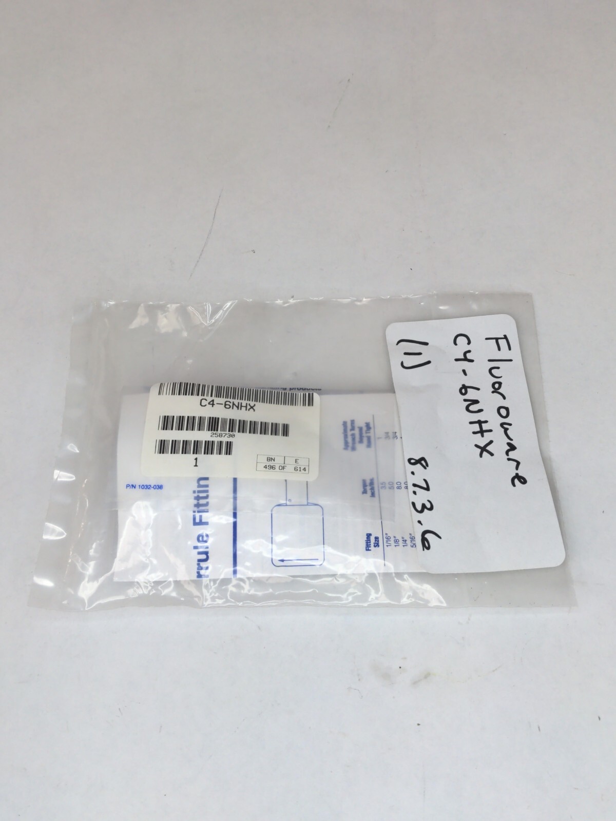 FLUOROWARE/ ENTEGRIS FITTING C4-6NHX, Integral Ferrule Straight adapter, 1/4”