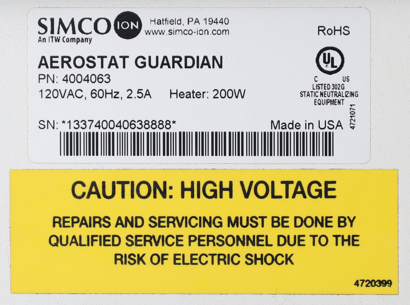 Simco 4004063 Aerostat Guardian, Overhead Ionizing Blower