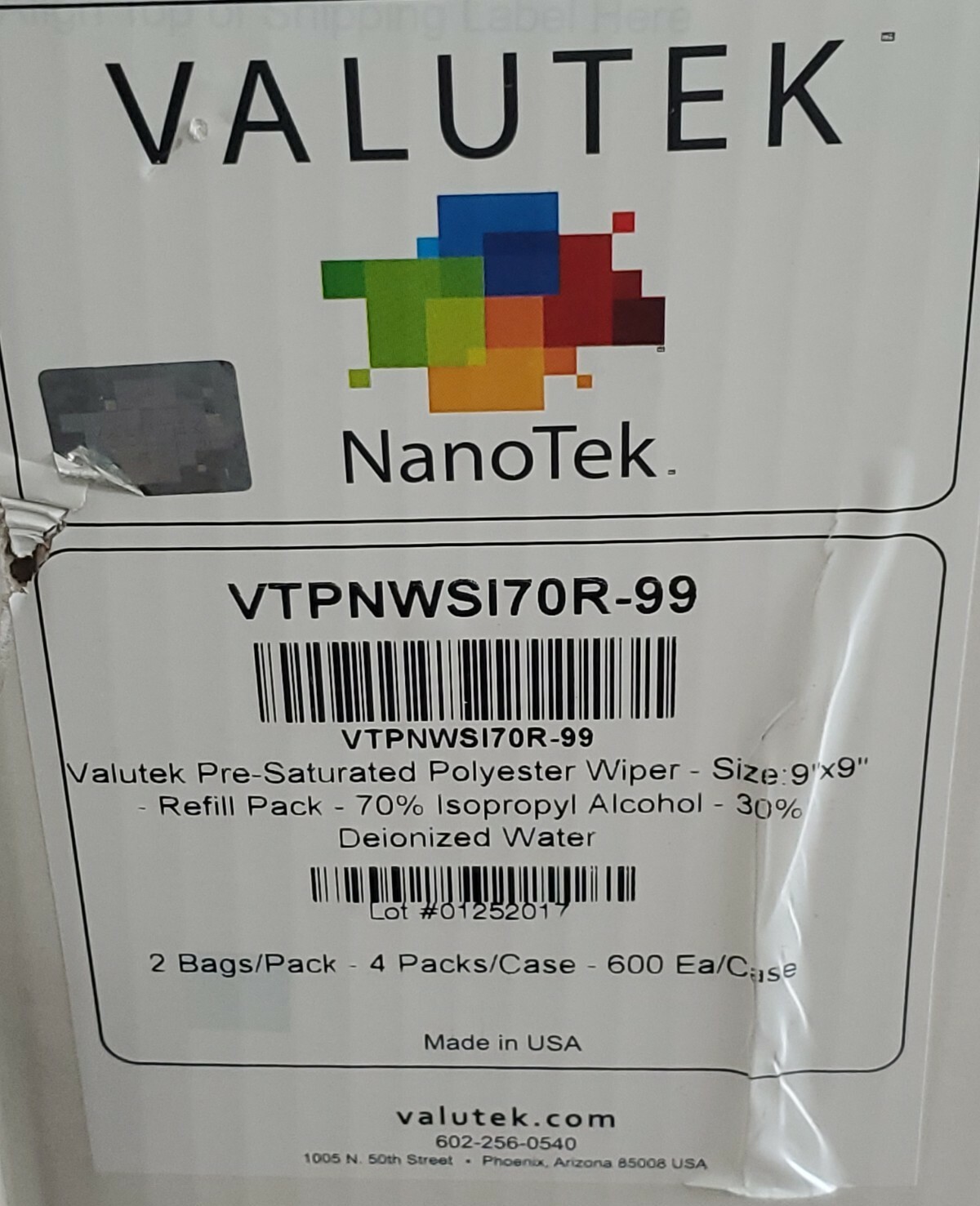 *NEW* Valutek VTPNWS170R-99 Refill Pack Medical 70% Isopropyl Alcohol 9″x9″