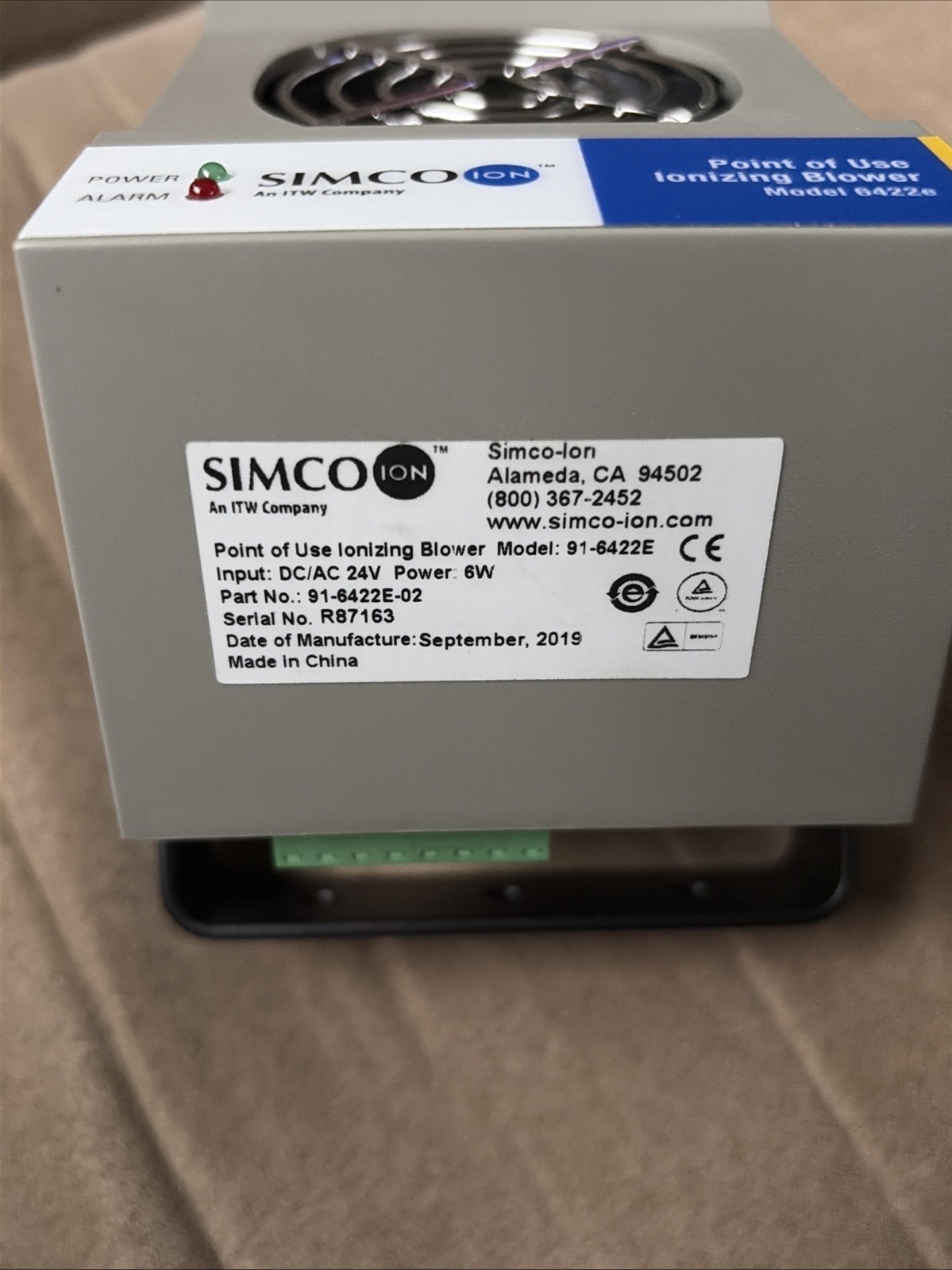 Simco Ion Point of Use Ionizing Blower Model 6422e AC