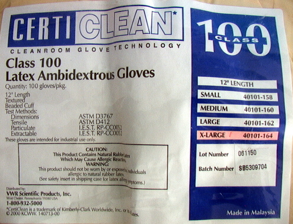 CERTICLEAN CLASS 100 LATEX AMBIDEXTROUS GLOVES 12″ X-LARGE 40104-164 1000/CASE
