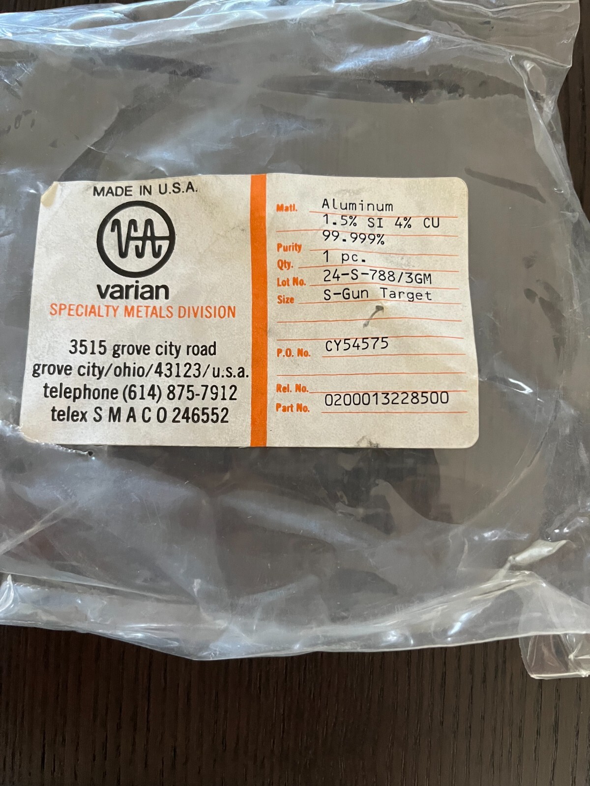Sputtering Target, Al1.5Si4Cu S-Gun target 5N purity
