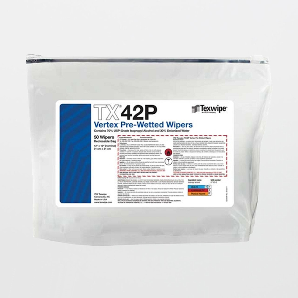 4 bags=1 case TX42P Vertex 12″x12″ Polyester Cleanroom Wiper Pre-Wetted 70% IPA