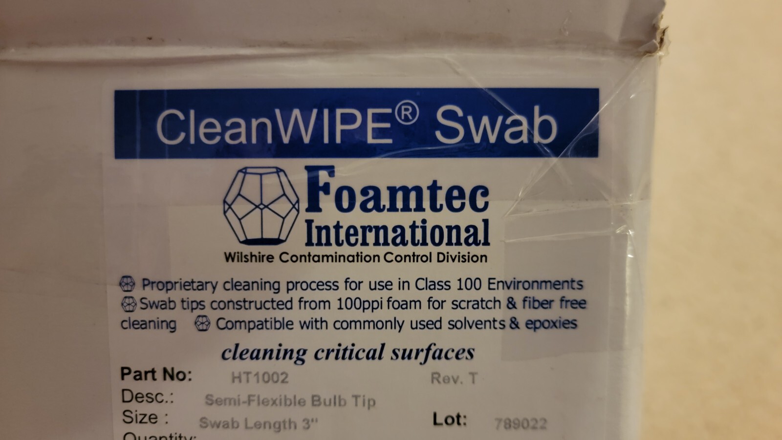 CleanWIPE Swab Foamtec 3″ 12,000ct Case HT1002 New Sealed Foamtec