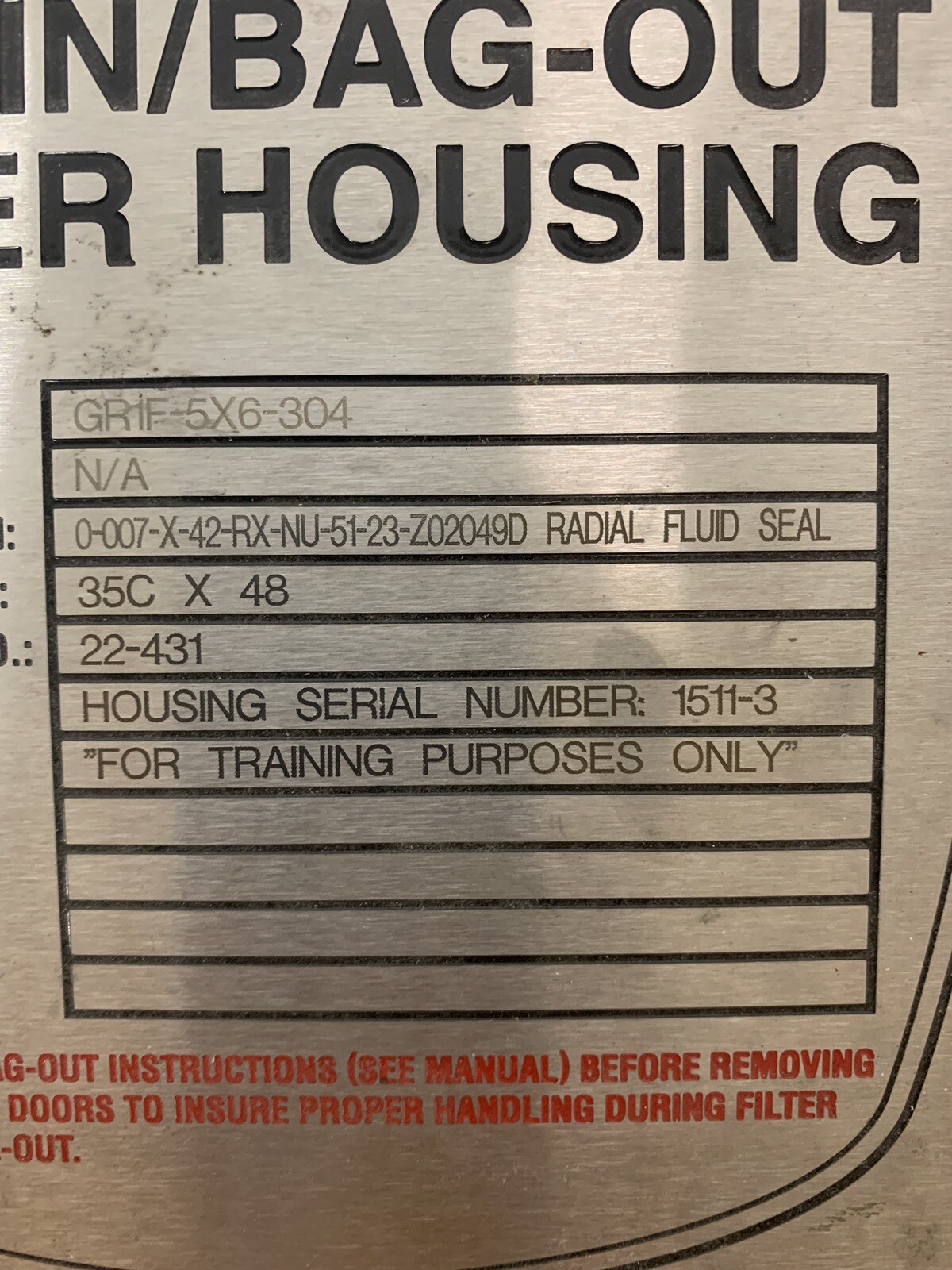 Flanders/CSC GRF Series Bag-In/Bag-Out Filter Housing GR1F-5X6-304 for Training