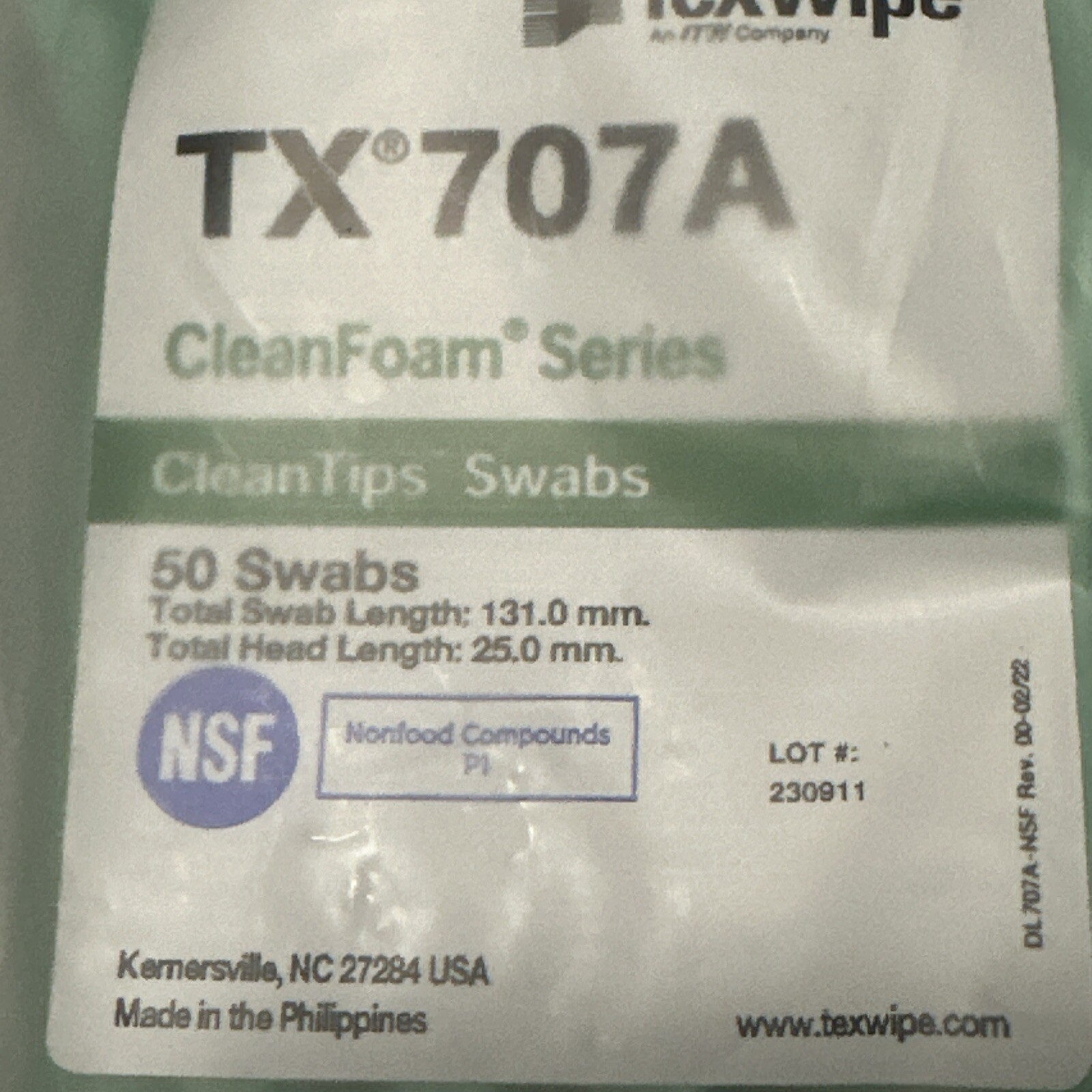 Texwipe TX707A Large General-Purpose Rectangular Head Clean Tip 50pc Swabs