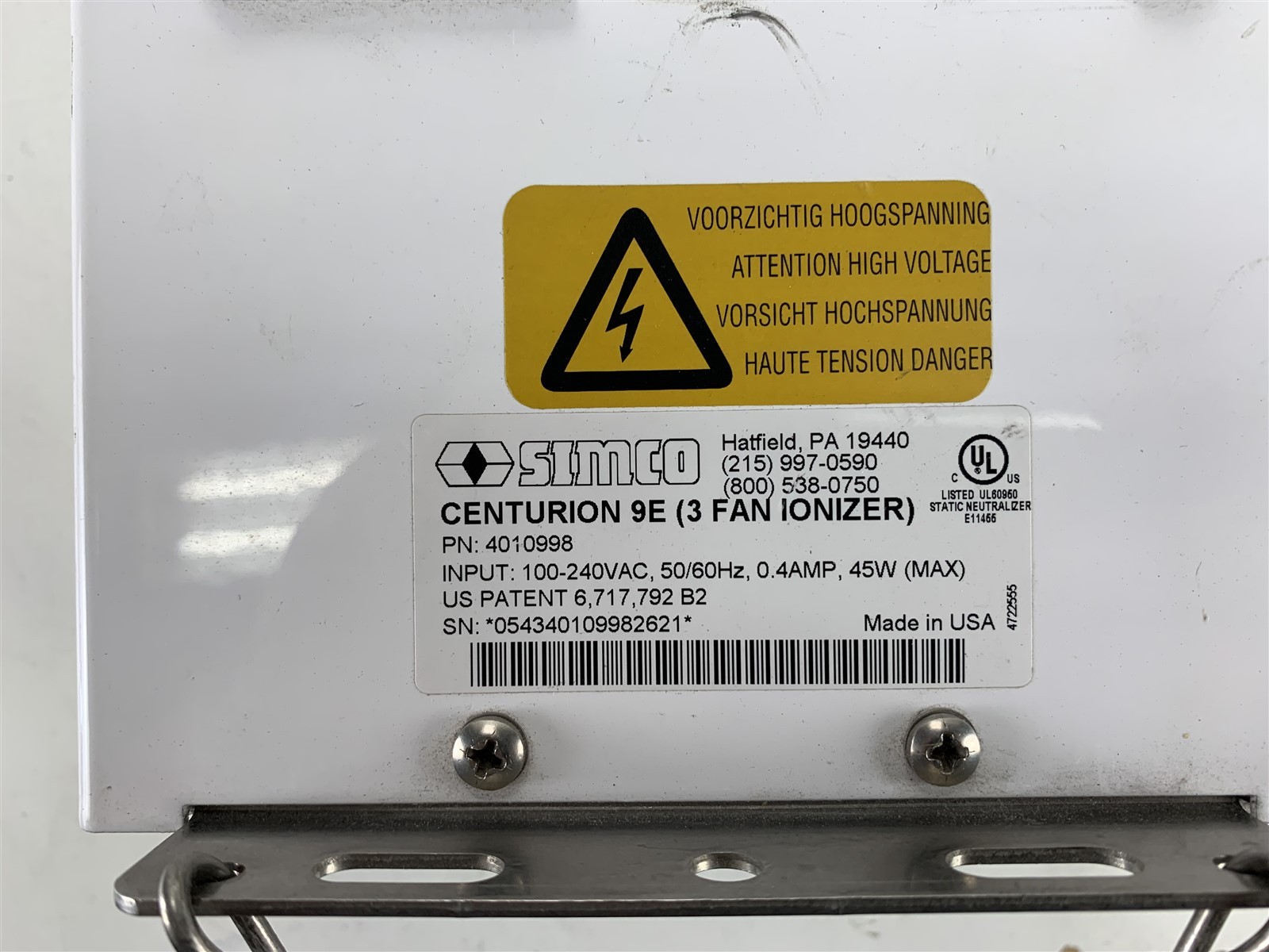 SIMCO CENTURION 9E 3 FAN IONIZER- IONIZING FAN